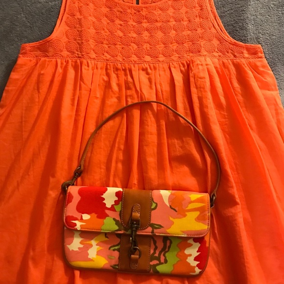 J. Crew Floral Cotton/Leather Handbag Pink/Orange - Picture 6 of 6